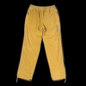 Leak Wear Jogger Mens Large Tan Yellow Velour Sweatpants Vintage Zip Leg